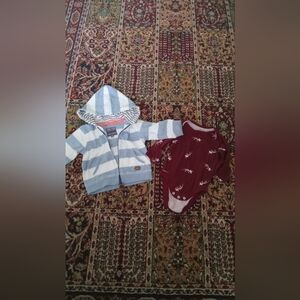 Striped Hoodie and Dinosaur Onesie Set